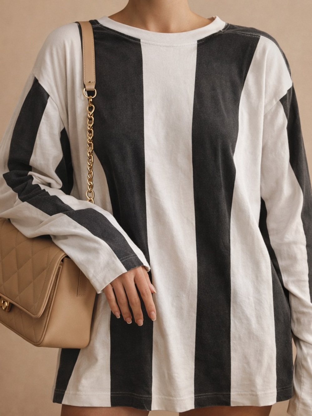 Black & White Vertical Stripe Long Sleeve Top
